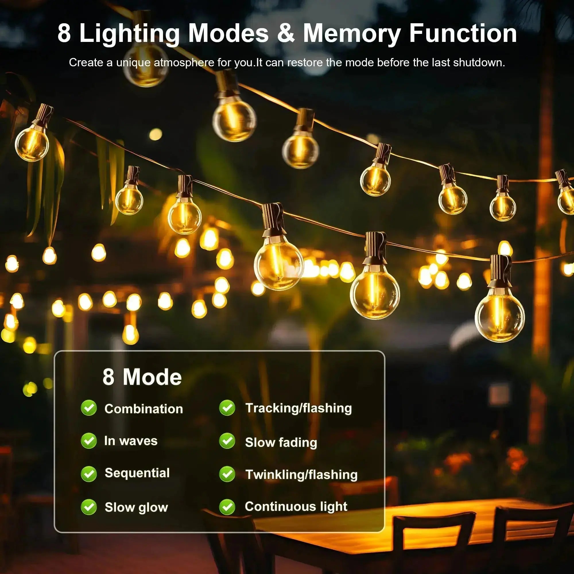 Ghirlanda solara decorativa 7m, 10 becuri LED G40, lumina calda Staryon®