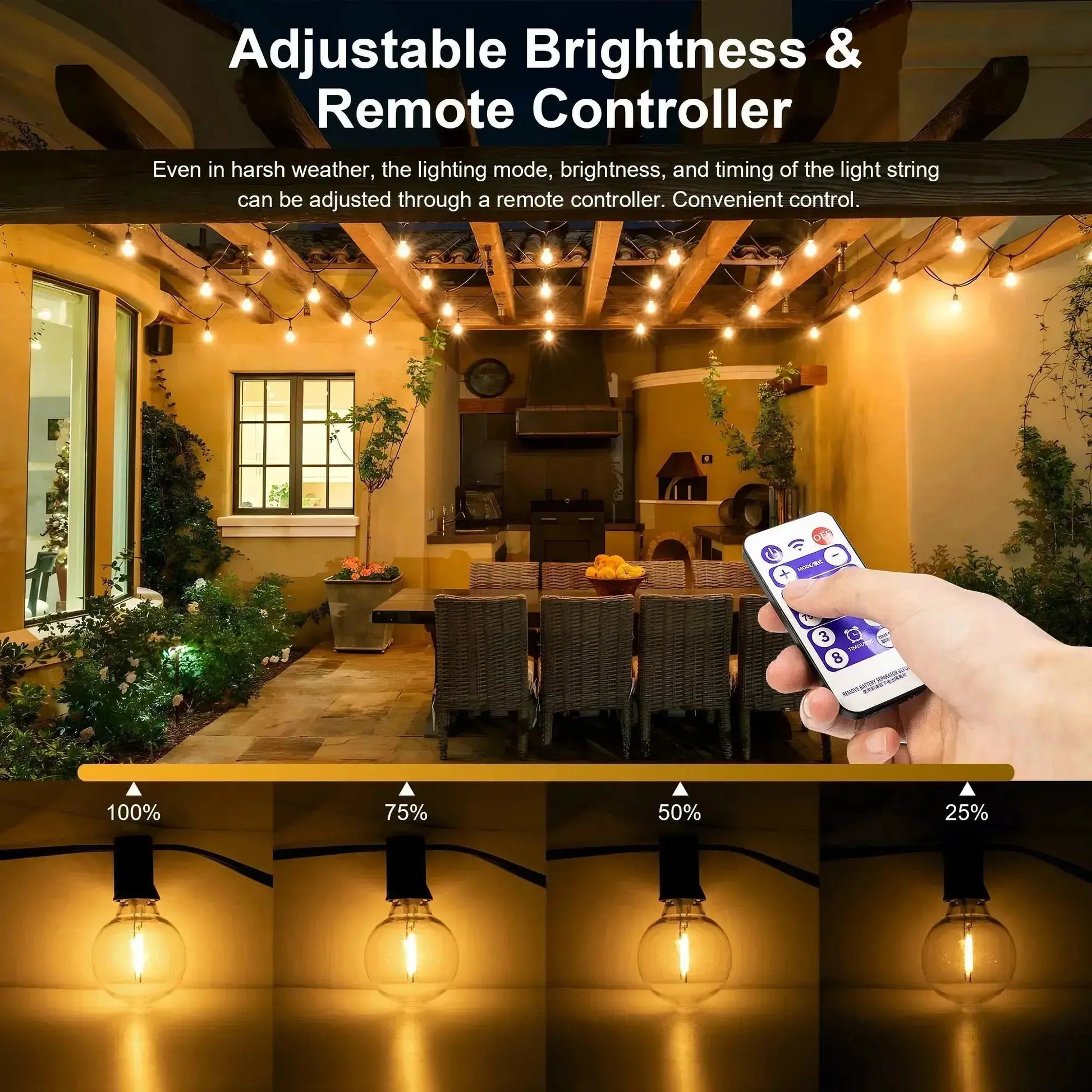 Ghirlanda solara decorativa 7m, 10 becuri LED G40, lumina calda Staryon®