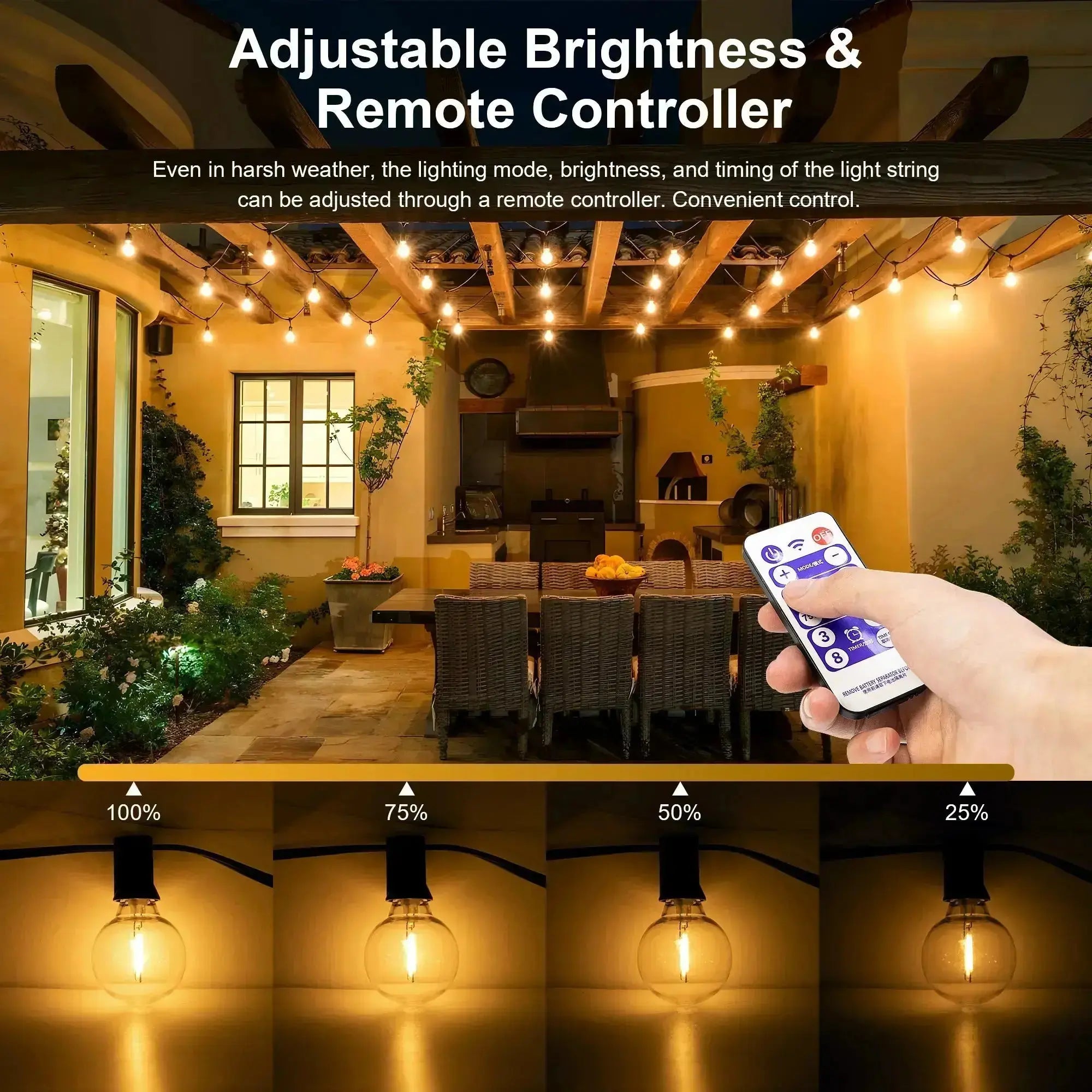 Ghirlanda solara decorativa 7m, 10 becuri LED G40, lumina calda Staryon®