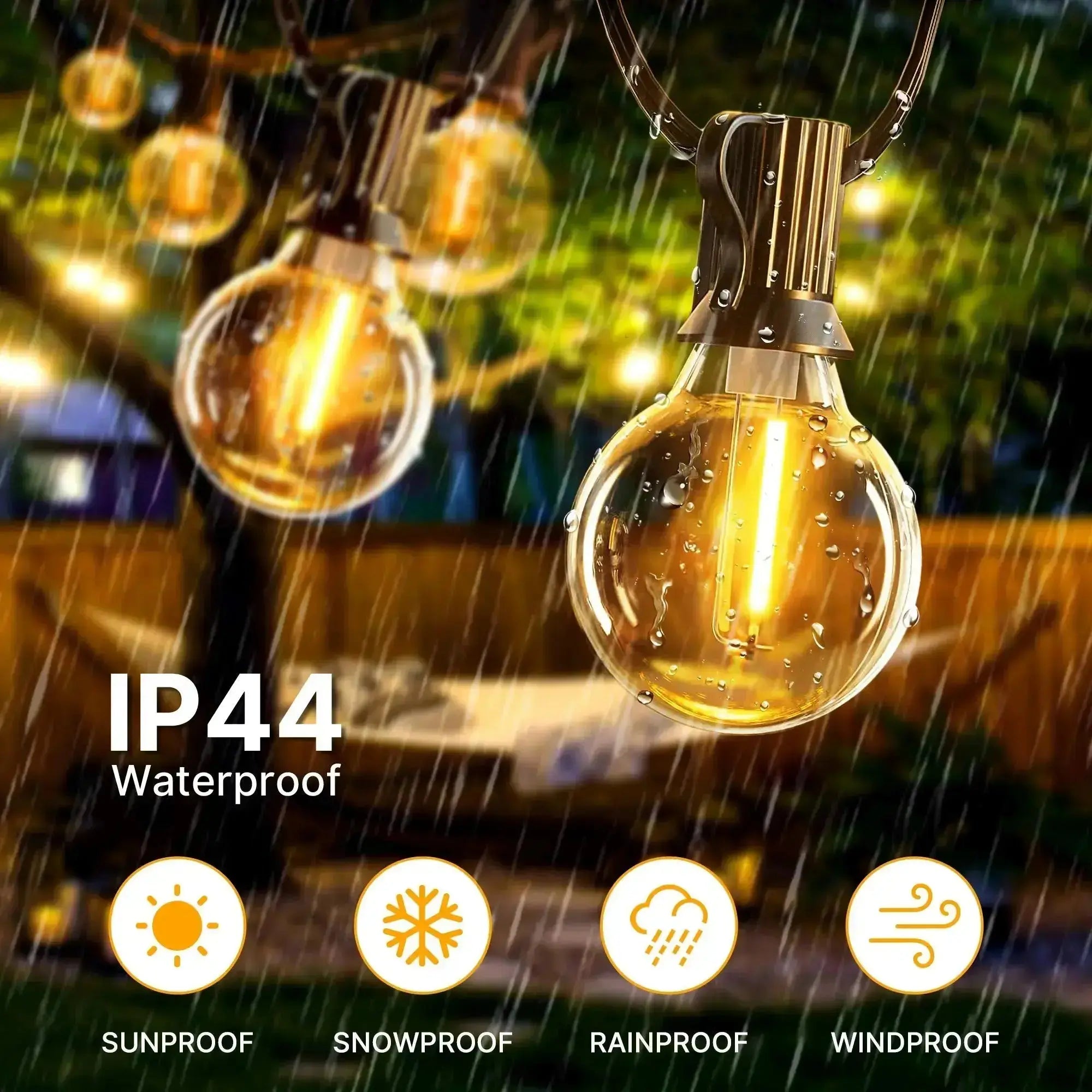 Ghirlanda solara decorativa 7m, 10 becuri LED G40, lumina calda Staryon®