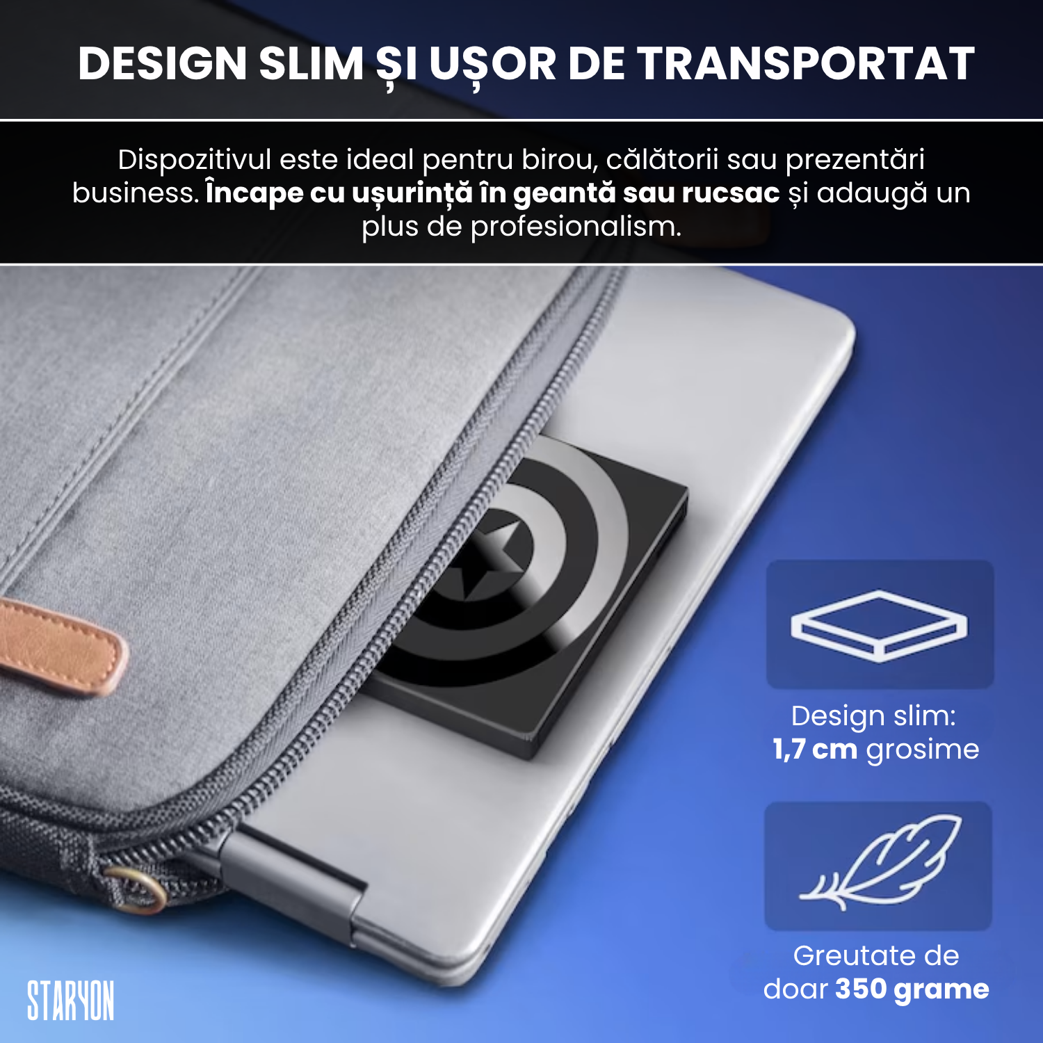 DVD Writer Extern Slim Star Staryon®, USB 3.0, CD/DVD RW, Cititor Carduri, Negru Staryon®