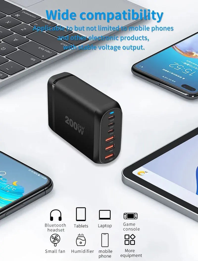 Statie de Incarcare USB 200W GaN PRO 6 in 1