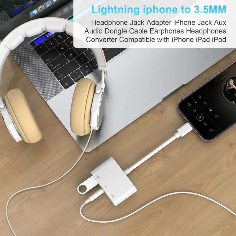 Adaptor OTG 3 in 1 Lightning Staryon® la USB 3.0, Port de Incarcare, Jack Audio 3.5MM, compatibil Apple iPhone si iPad, Suport Tastatura si Disk MIDI