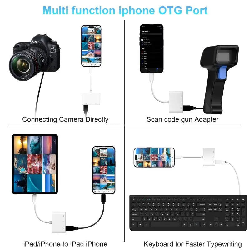 Adaptor OTG 3 in 1 Lightning Staryon® la USB 3.0, Port de Incarcare, Jack Audio 3.5MM, compatibil Apple iPhone si iPad, Suport Tastatura si Disk MIDI