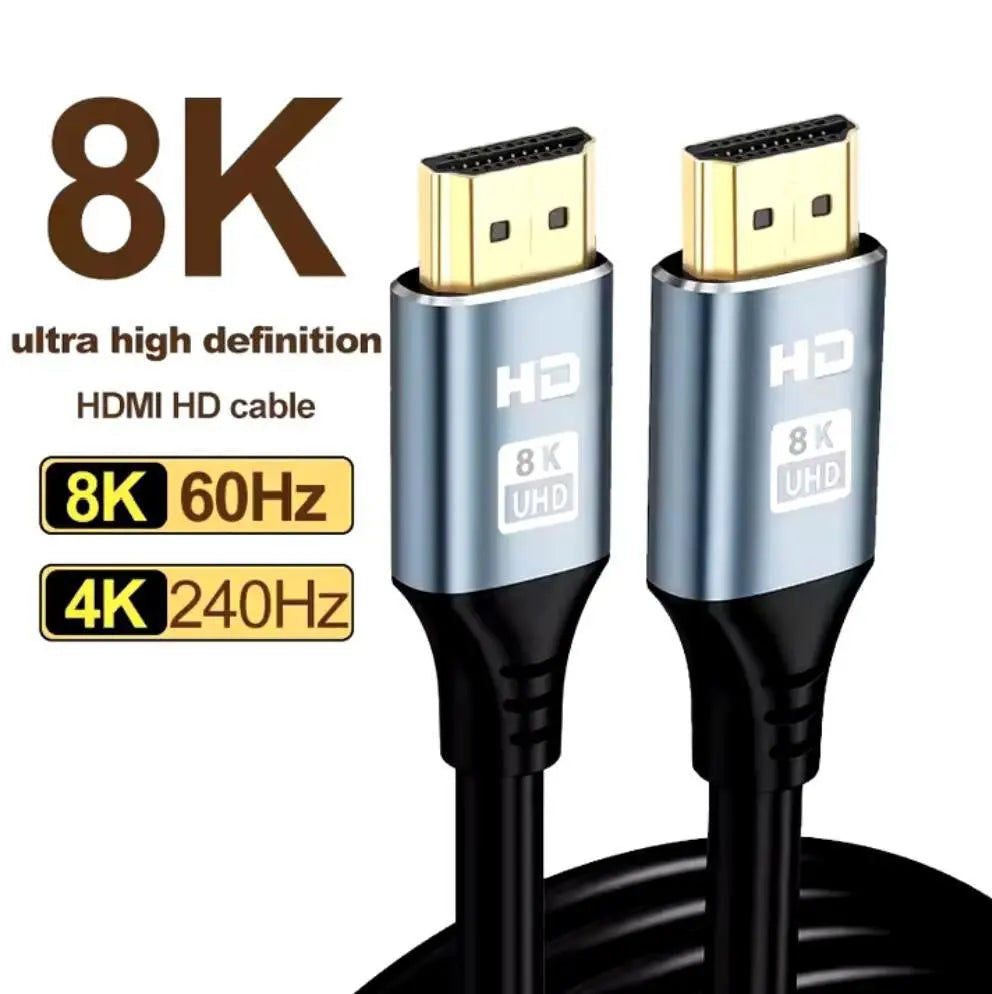 Cablu HDMI 2.1 tata-tata 8k60hz 4k144hz 2k165hz 1080p 3D placat cu aur Staryon®, lungime 200 cm, transmisie de mare viteza pana la 48Gbps, compatibil HDCP2.2/CEC/EDID, fara interferente electromagnetice