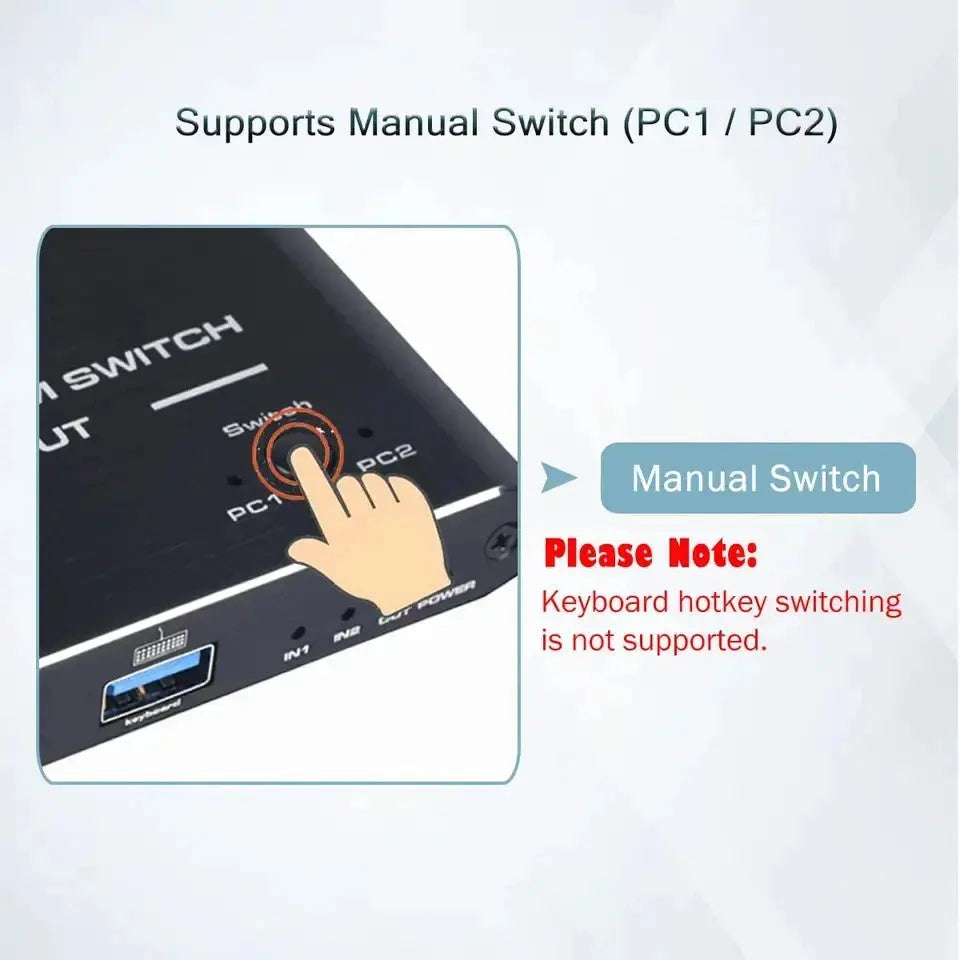 Switch KVM HDMI Staryon®, Comutator USB 3.0 2x1 HDMI 4K@60Hz USB Hot Key Switch - 2 computere partajeaza un monitor, tastatura si mouse, disc USB, imprimanta, camera USB, Negru