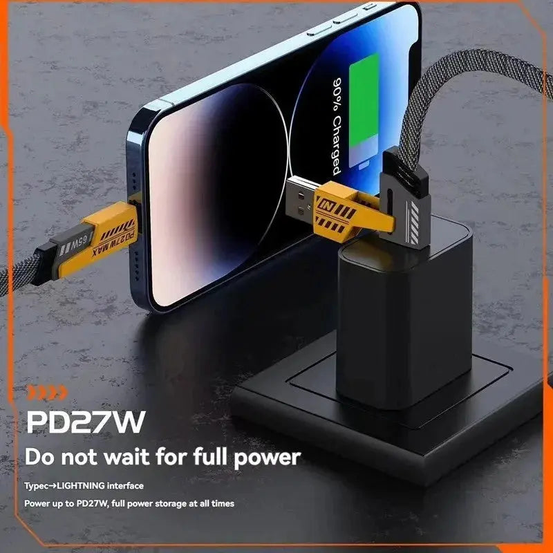 Cablu Incarcare Rapida si Transfer Date 4-in-1 USB-C PD 65W/27W, 1M - Type-C, USB-A, Lightning, Compatibil iPhone, iPad, Samsung, Huawei, Android, Laptopuri si Power Bank, multicolor