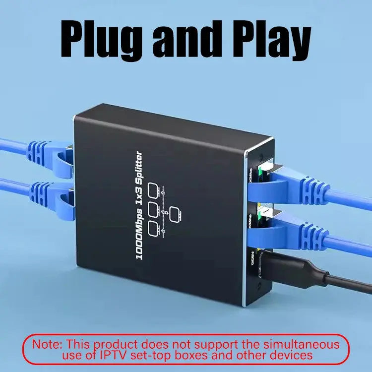 Splitter Ethernet RJ45 Staryon® cu 3 Porturi, Adaptor Retea 1 la 3 Porturi, Suport 1000Mbps, Carcasa din Aluminiu, pentru IPTV, Router, Monitoare