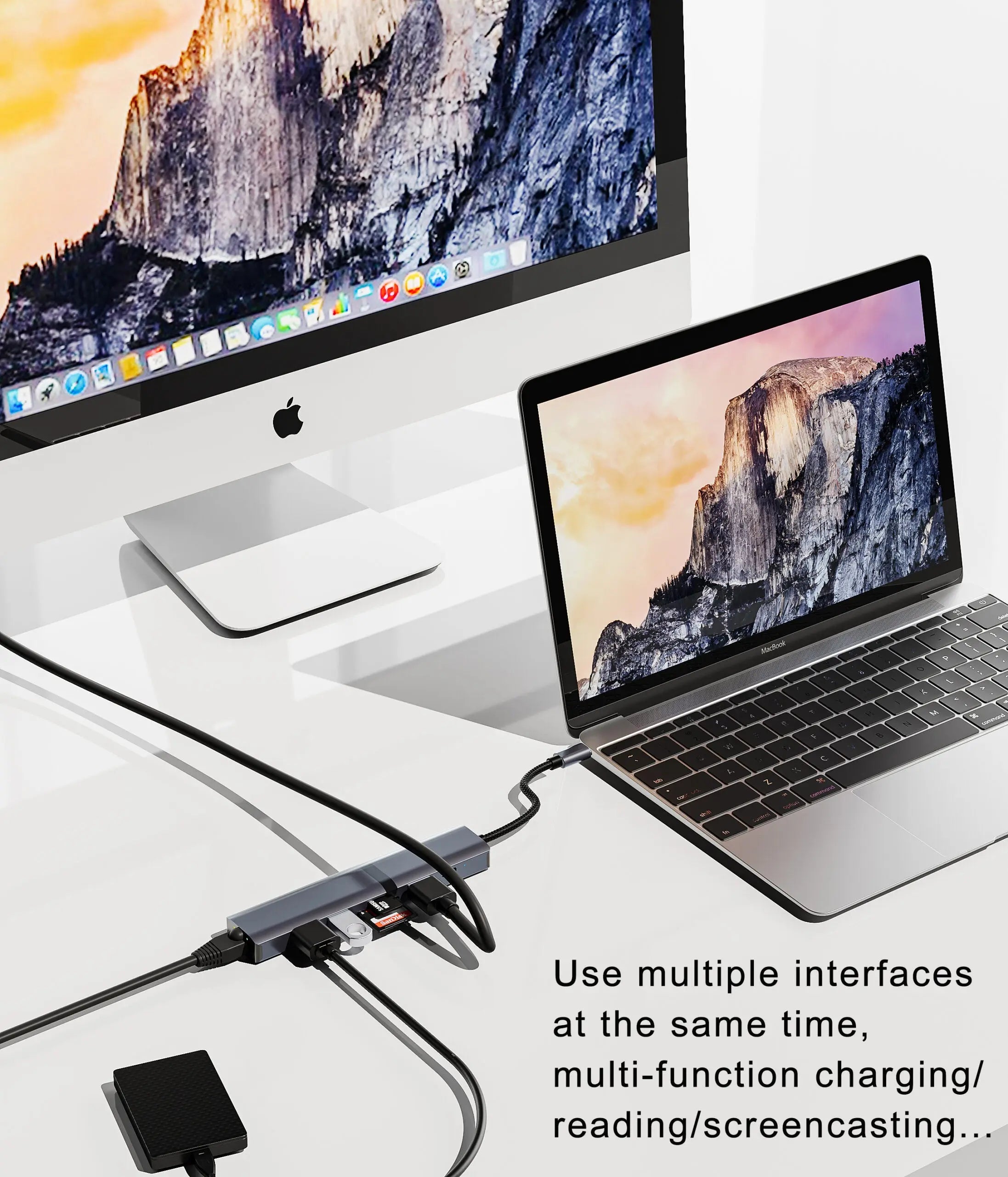 Hub Adaptor Multiport 7 in 1 USB-C 3.1 Staryon® la HDMI 4K / LAN RJ45 Ethernet (1000 MB/S) / 2x USB 3.0 / Power Delivery Port 100W / TF si SD Card Reader, Docking Station Laptop, MacBook Air/Pro, Telefon, Tableta, Gri