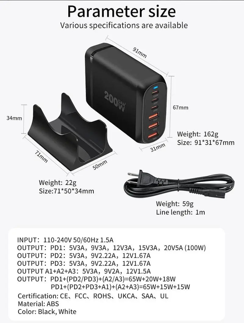 Statie de Incarcare USB 200W GaN PRO 6 in 1
