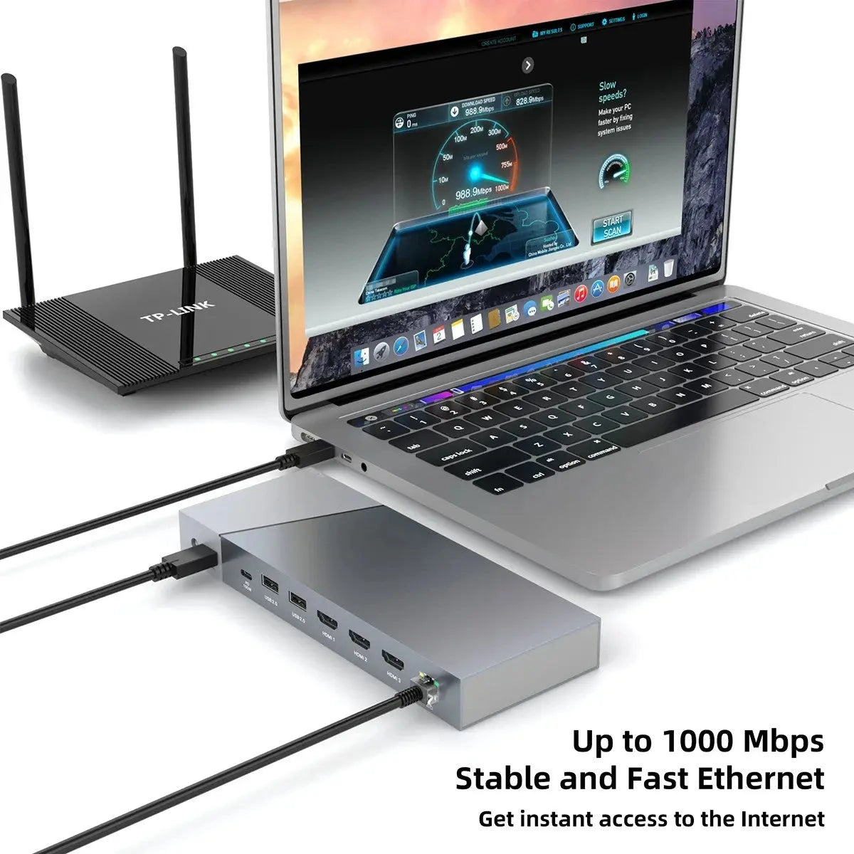 Docking Station 16 in 1 cu functia Display Link, 3x HDMI, RJ Gigabit 1000 Mbps, PD 100W, 2x USB 3.0, 2x USB 2.0, USBC SD TF Card Slot pentru Macbook M1 M2 M3, Gri