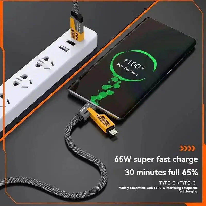 Cablu Incarcare Rapida si Transfer Date 4-in-1 USB-C PD 65W/27W, 1M - Type-C, USB-A, Lightning, Compatibil iPhone, iPad, Samsung, Huawei, Android, Laptopuri si Power Bank, multicolor