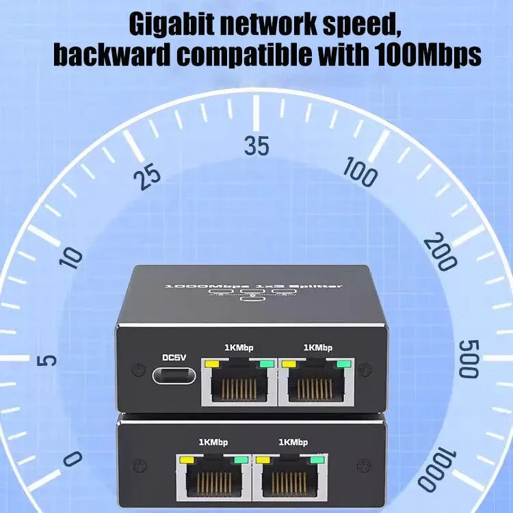 Splitter Ethernet RJ45 Staryon® cu 3 Porturi, Adaptor Retea 1 la 3 Porturi, Suport 1000Mbps, Carcasa din Aluminiu, pentru IPTV, Router, Monitoare