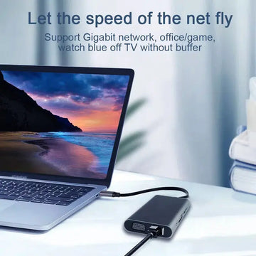 Hub Adaptor Multiport 11 in 1 USB-C 3.1 Staryon® la HDMI 4K / VGA / LAN RJ45 Ethernet (1000 MB/S) / 1x USB-C Data / 3x USB-A 3.0 / Jack Audio / Power Delivery Port 100W / TF si SD Card Reader, Docking Station Laptop, MacBook Air/Pro, Telefon, Tableta, Gri