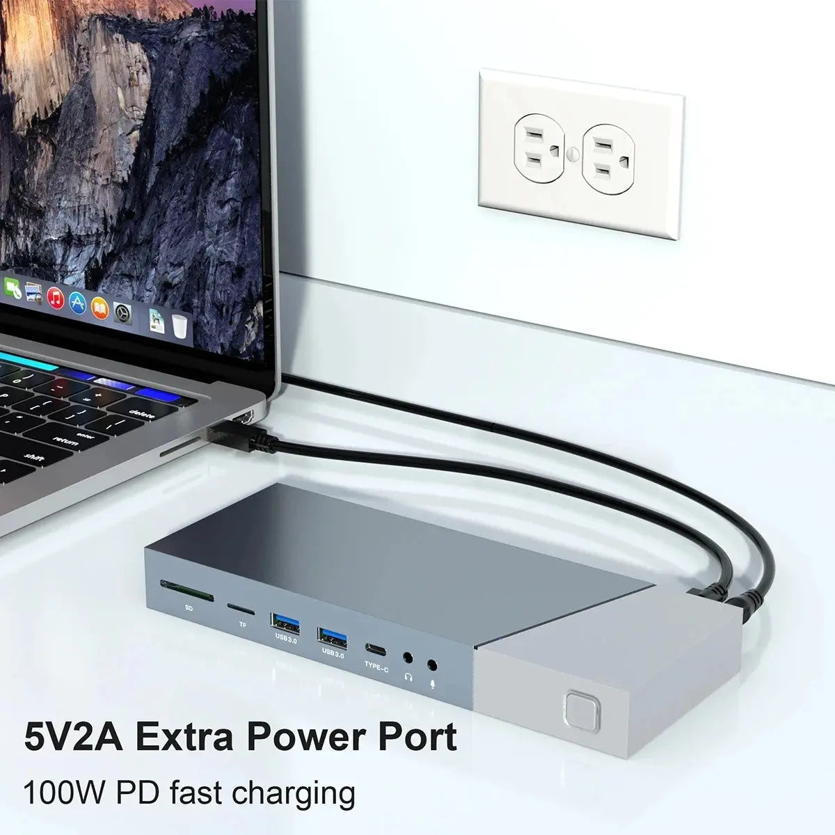 Docking Station 16 in 1 cu functia Display Link, 3x HDMI, RJ Gigabit 1000 Mbps, PD 100W, 2x USB 3.0, 2x USB 2.0, USBC SD TF Card Slot pentru Macbook M1 M2 M3, Gri
