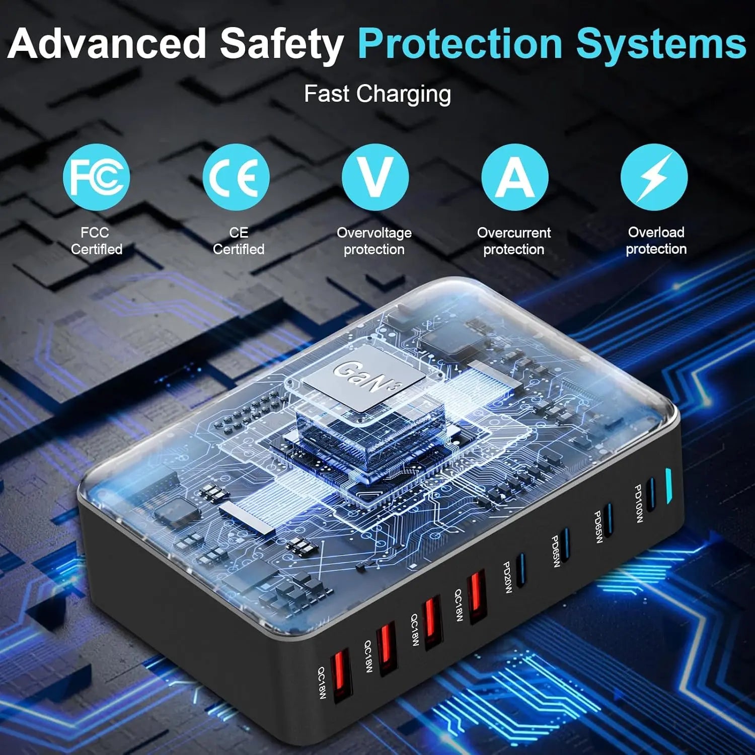 Statie de Incarcare USB 320W GaN PRO 8 in 1, 4 USB-C & 4 USB-A, Incarcare Ultrarapida pentru 8 Dispozitive, Protectie si Disipare Eficienta a Caldurii, Incarcare Universala pentru Laptopuri & Telefoane, Compacta si Puternica, Staryon®, Negru