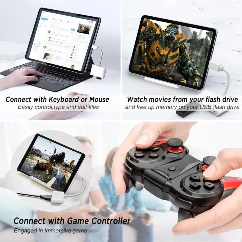 Adaptor OTG 4 in 1 Lightning Staryon® la USB 3.0, Port de Incarcare, Card Reader SD si MicroSD, compatibil Apple iPhone si iPad, Suport Tastatura si Disk MIDI