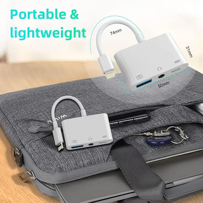 Adaptor OTG 3 in 1 Lightning Staryon® la USB 3.0, Port de Incarcare, Jack Audio 3.5MM, compatibil Apple iPhone si iPad, Suport Tastatura si Disk MIDI