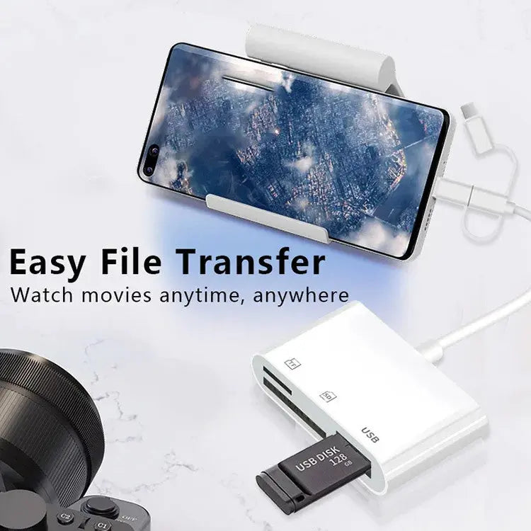 Adaptor OTG 3 in 1 Lightning / USB Type-C / Micro USB Staryon® la USB 3.0, Card Reader SD si MicroSD, compatibil Apple iPhone, iPad, Macbook, Samsung, Huawei, Xiaomi, Laptop si Telefon