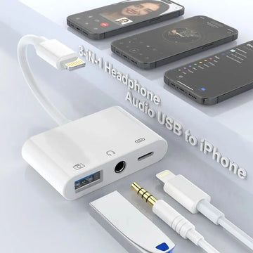 Adaptor OTG 3 in 1 Lightning Staryon® la USB 3.0, Port de Incarcare, Jack Audio 3.5MM, compatibil Apple iPhone si iPad, Suport Tastatura si Disk MIDI