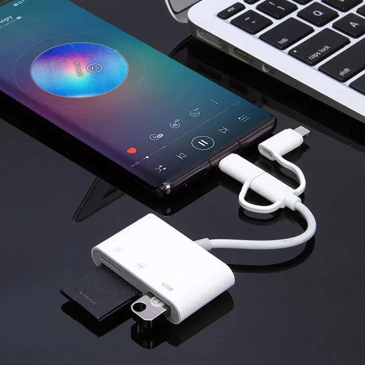 Adaptor OTG 3 in 1 Lightning / USB Type-C / Micro USB Staryon® la USB 3.0, Card Reader SD si MicroSD, compatibil Apple iPhone, iPad, Macbook, Samsung, Huawei, Xiaomi, Laptop si Telefon