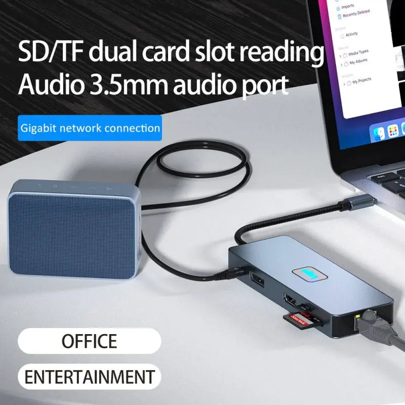 Hub Adaptor Multiport 11 in 1 USB-C 3.2 Staryon® la HDMI 4K@60Hz / DP 4K@60Hz / VGA 1080P@60Hz / RJ45 Ethernet 1000Mbps / 3 x USB 3.2 / TF si SD Card Reader / 3.5-mm Jack Audio / PD Port 100W, Docking Station pentru Laptop, MacBook, Chromebook, Telefon