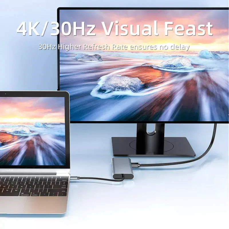 Hub Adaptor Multiport 11 in 1 USB-C 3.1 Staryon® la HDMI 4K / VGA / LAN RJ45 Ethernet (1000 MB/S) / 1x USB-C Data / 3x USB-A 3.0 / Jack Audio / Power Delivery Port 100W / TF si SD Card Reader, Docking Station Laptop, MacBook Air/Pro, Telefon, Tableta, Gri