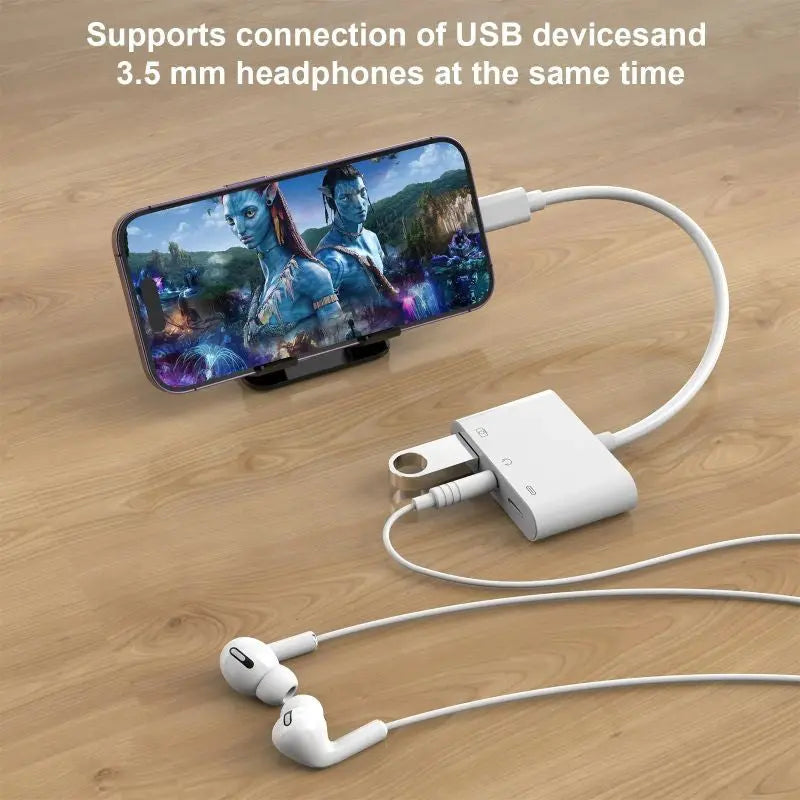 Adaptor OTG 3 in 1 Lightning Staryon® la USB 3.0, Port de Incarcare, Jack Audio 3.5MM, compatibil Apple iPhone si iPad, Suport Tastatura si Disk MIDI