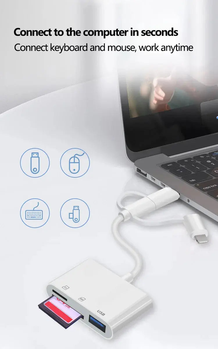Adaptor OTG 3 in 1 Lightning / USB Type-C / Micro USB Staryon® la USB 3.0, Card Reader SD si MicroSD, compatibil Apple iPhone, iPad, Macbook, Samsung, Huawei, Xiaomi, Laptop si Telefon