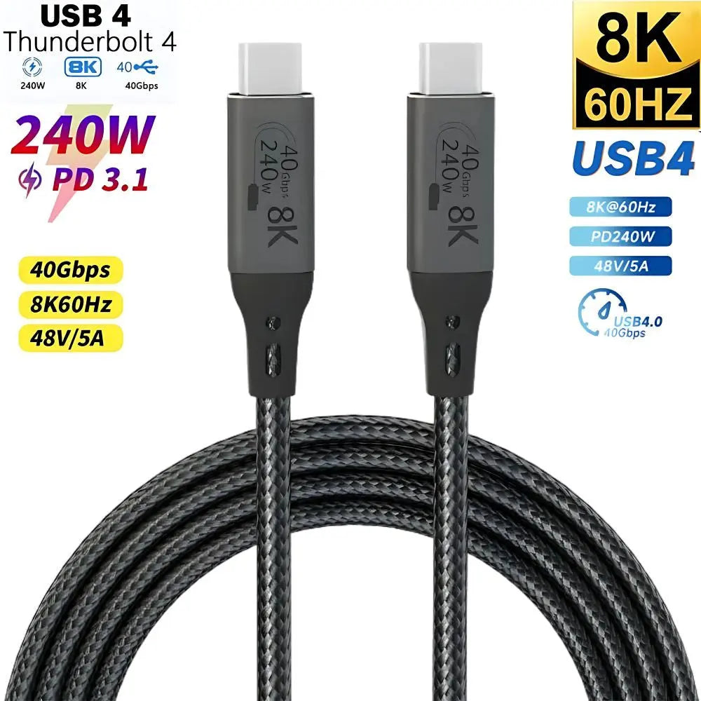 Cablu date USB4 Staryon® Model 2024 UHD, Tip C-C, 8K@60Hz 4K@144Hz, Fast Charging 240W, Transfer Date 40Gbps, Compatibil Thunderbolt 3/4, PD power 48V 5A