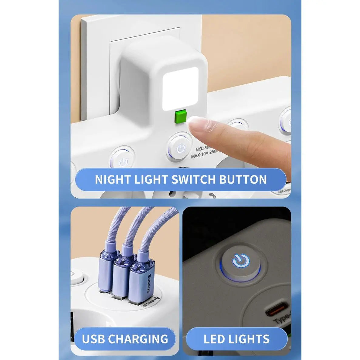 Bloc Multipriza Staryon® 2500W, 4x Schuko + 2x USB-A + 1x USB-C, Alb Staryon®