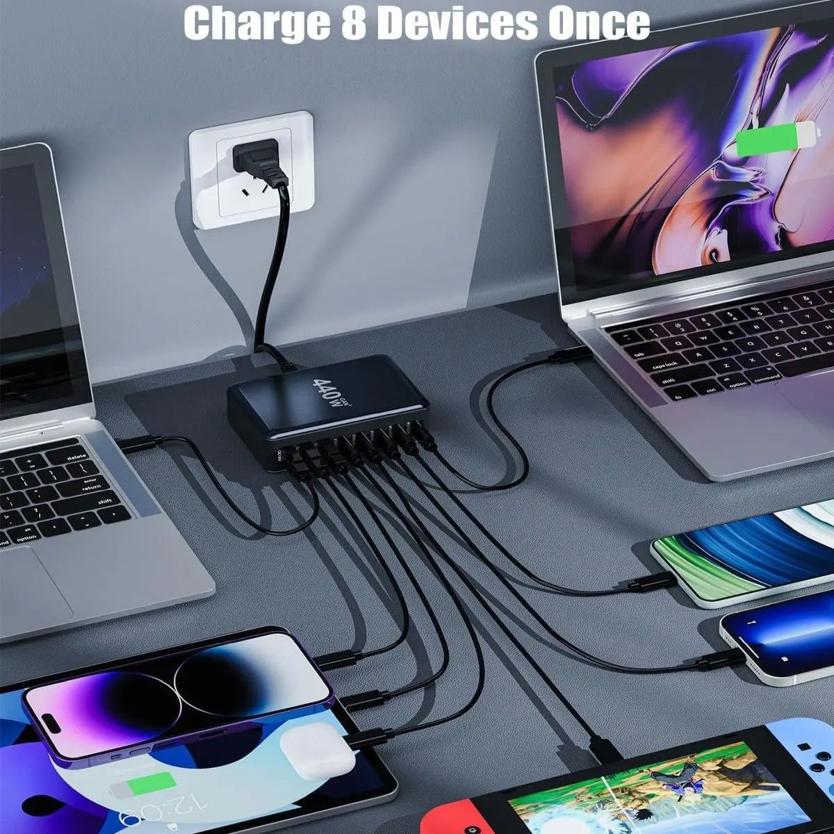 Statie incarcare USB 440W GaN PRO 8 in 1, 5x USB-C & 3x USB-A Staryon®