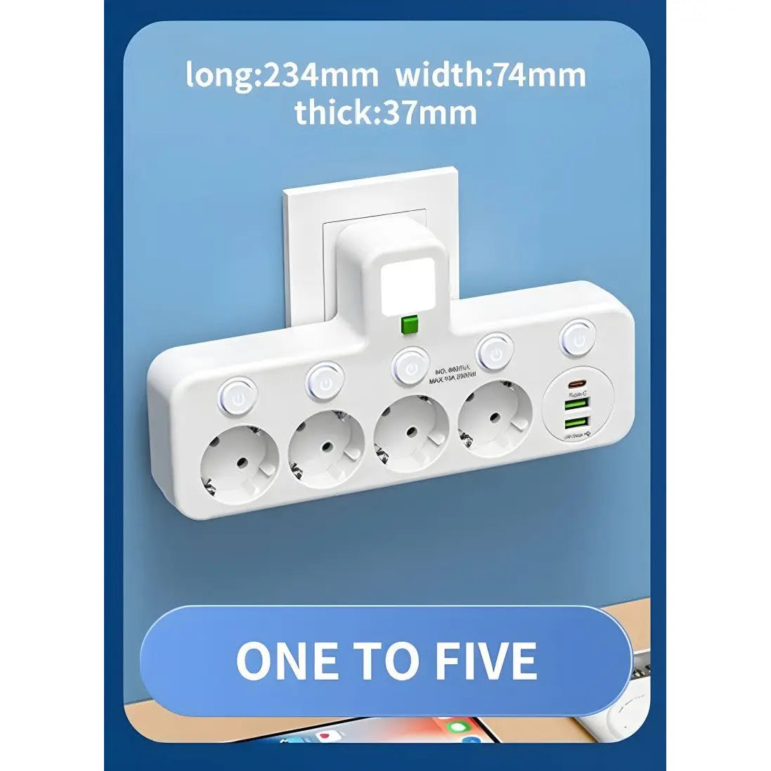 Bloc Multipriza Staryon® 2500W, 4x Schuko + 2x USB-A + 1x USB-C, Alb Staryon®